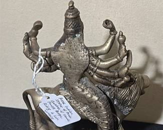 Brass Durga Mahishasuramardini Riding a Lion Statue second image