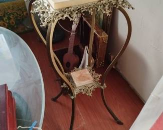 Antique Victorian Gilt Brass and Onyx Plant Stand