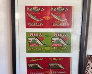 Framed Vintage Sardine Can Labels