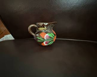 Miniature Redware Pottery Pitcher with Floral Motifs