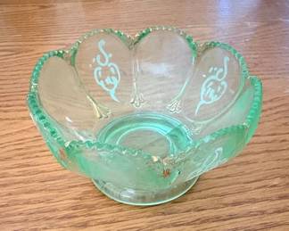 Green Opalescent Glass Footed Bowl