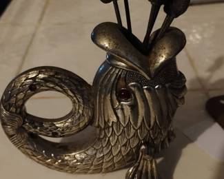 Vintage Sterling Silver Dragon Cocktail Picks Holder