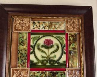 Framed Art Nouveau ceramic tile panel