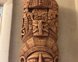 Carved Wooden Mesoamerican Calendar Plaque