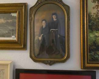 Old bubble glass photo as well as antique photos, advertising, and sewing patterns