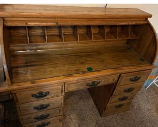 Solid Oak Roll-Up Vintage Desk