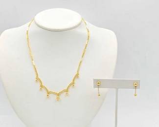 624 18k Gold Necklace Earrings, 8.7g