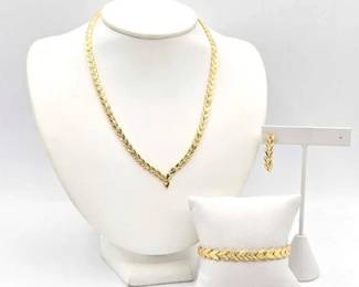766  14k Gold Necklace, Bracelet  Earring, 24.7g 