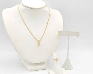776 15k Gold Opal Necklace, Earrings Ring, 6.5g