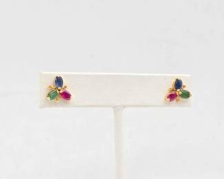 756  14k Gold Earrings with Sapphire  SemiPrecious Stones, 2g 