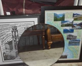 7514 Round Hanging Mirror 2 Framed Pictures