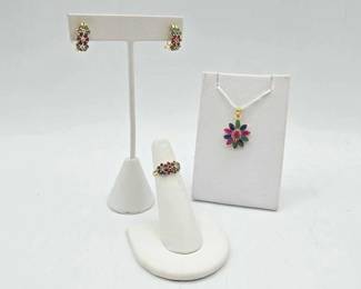 727 14k Gold, Diamond SemiPrecious Stones Jewelry, 7.8g