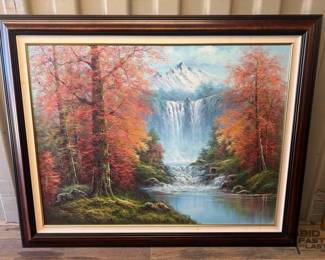 7010 Signed Framed Waterfall Canvas Painting