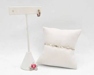 906 Sterling Silver Bracelet, Charm Earring, 6.2g