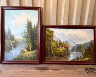 7006 2 Signed Framed Nature Landscape Canvas Paintings