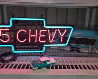 7600 55 Chevy Neon Sign, 55 Chevy Bel Air Floating Wall Shelf More