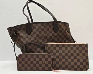 1804 Louis Vuitton Damier Canvas Tote Bag, Pouch Wallet
