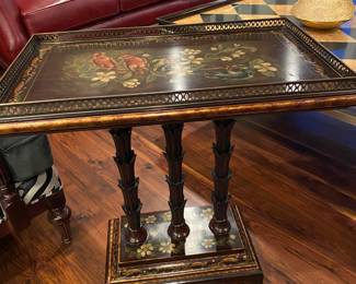 Unique Accent Table Decorative Bird and Floral Motif