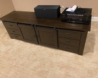 Long Distressed Wood six drawer, double door Consol  Cabinet