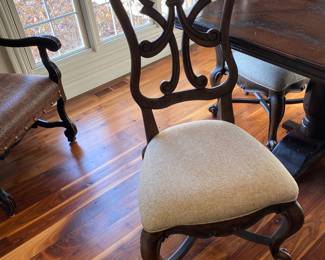 8 Hooker Dining Chairs Rhapsody Rustic Finish, Wood Backs with Ecru Fabric Seats