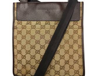 Gucci GG Canvas Crossbody Shoulder Bag with Leather Trim