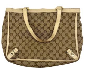 Gucci GG Canvas Leather Trim Tote Bag