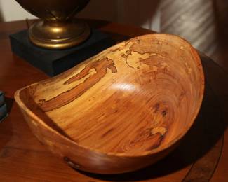 WOOD CARVINGS: BOWLS, VASES, BOTTLE STOPPERS ETC.