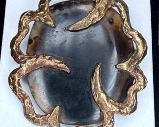 Metal Wrapped Agate Brooch Mexico