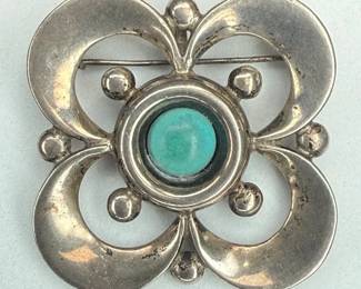 TAXCO MEXICO STERLING TURQUOISE BROOCH