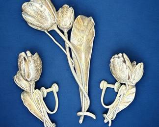 Floral Brooch Earrings In Sterling