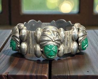 Vintage Mexican Sterling Green Onyx Link Bracelet