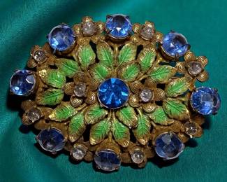 Art Deco Filigree Enamel Brooch