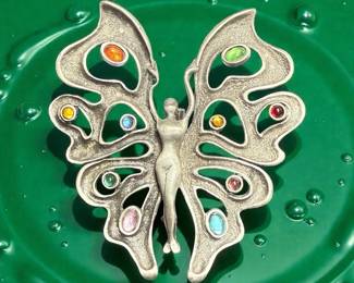 Jonette Jewelry Butterfly Brooch with MultiColor Cabochons