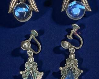 Vintage Screw Back Earrings With Blue Accents