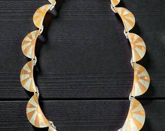 Sterling Link Necklace With Sunrise Pattern