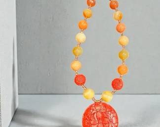 Kenneth Jay Lane KJL Faux Cinnabar Agate Bead Necklace