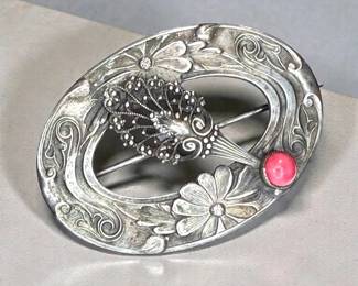Silver Brooch With Blooming Flower Motif