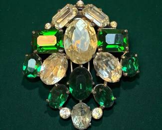 Emerald Green Rhinestone Dress Clip