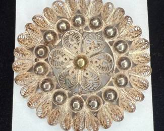 Filigree Floral Brooch Stamped Made In Mexico