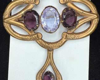 Art Nouveau Brooch or Sash Pin With Purple Accents