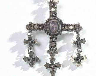 Taxco Sterling Cross Pendant With Center Stone