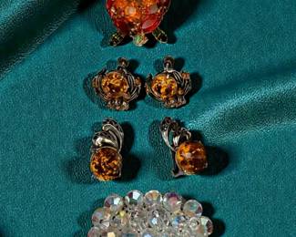 Hollycraft Earrings And Unsigned Pins