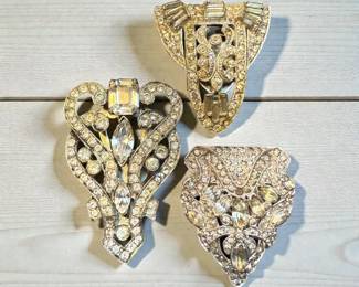 Art Deco Rhinestone Dress Clips