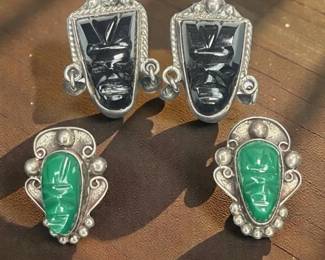 Onyx Earrings Black Green Screw Backs