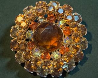 Amber Rhinestone Flower Brooch