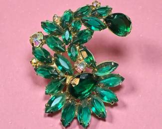 Emerald Green Rhinestone Brooch