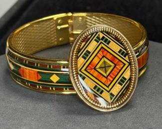 Marquetry Jewelry Hinged Cuff Pin