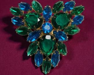 Blue Green Rhinestone Brooch