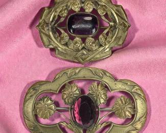 Two Vintage Sash Pins With Purple Center Stones