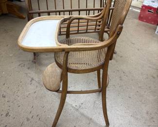Wooden High Chair w/Caning